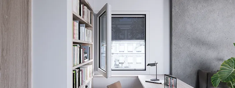 Außenliegende Fenstermarkise mit Klemmmontage Büro